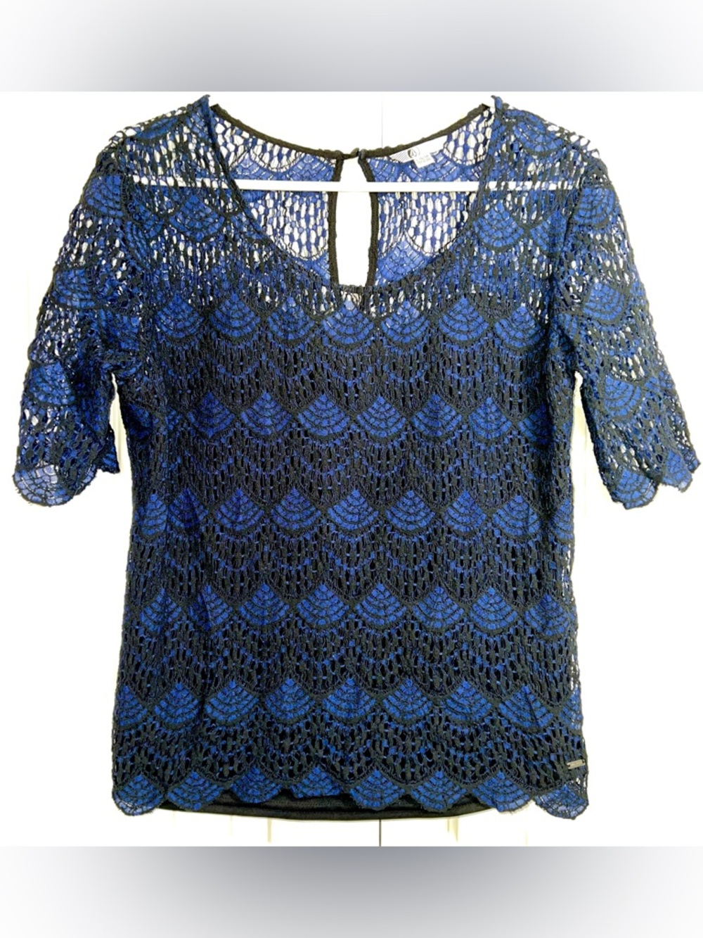 Y2K Volcom Women’s Shirt Lace Overlay Large Boho Sleeve summer Top Fairy AOP